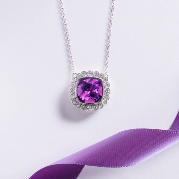 Official Swarovski Crystal Purple Amethyst Necklace, 925 Sterling Silver - Picture 5 of 7